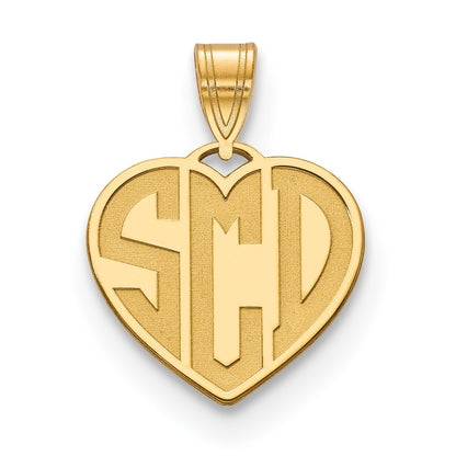 Gold Plated Sterling Silver/Gold Etched Monogram Heart Necklace