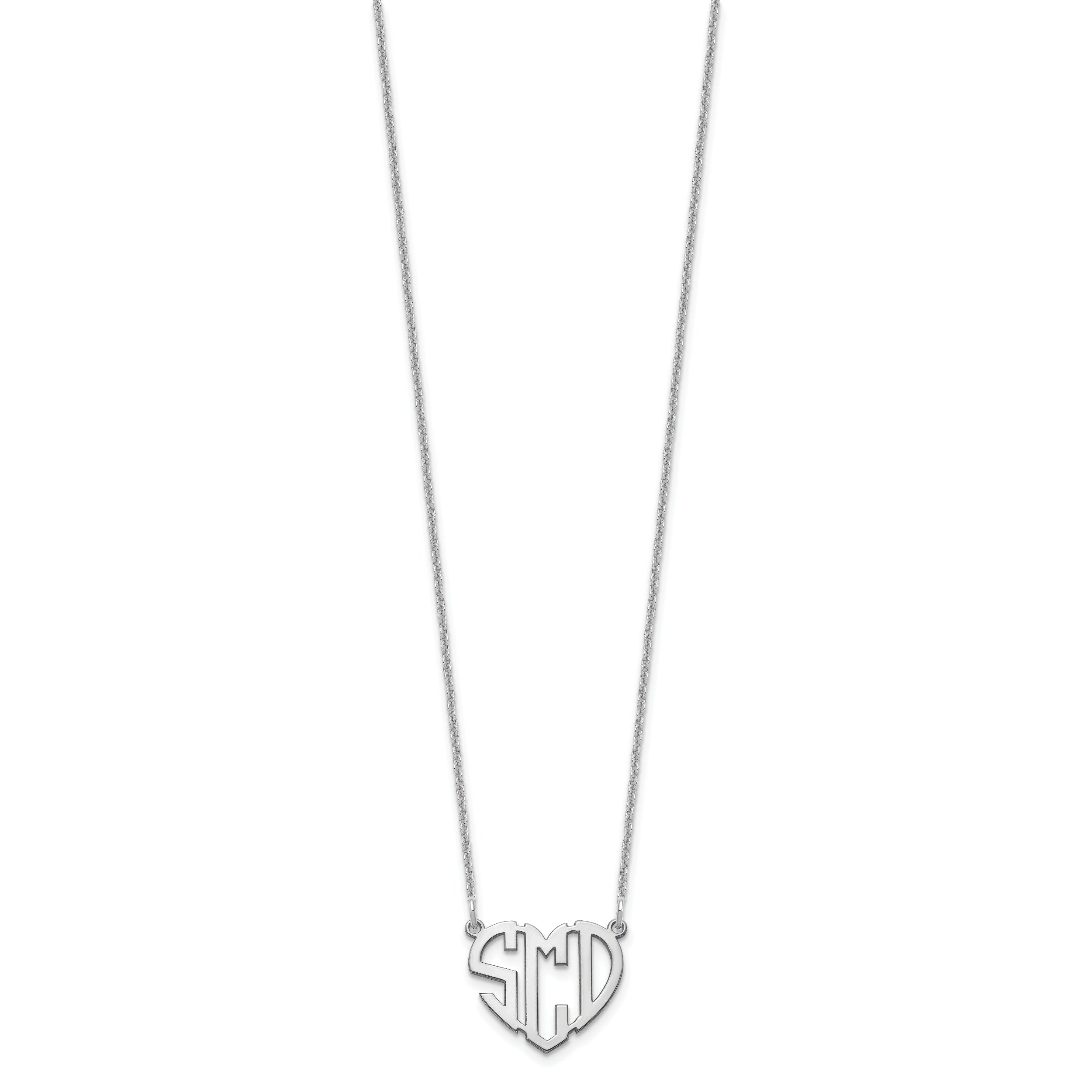 14K White Gold Heart Monogram Necklace