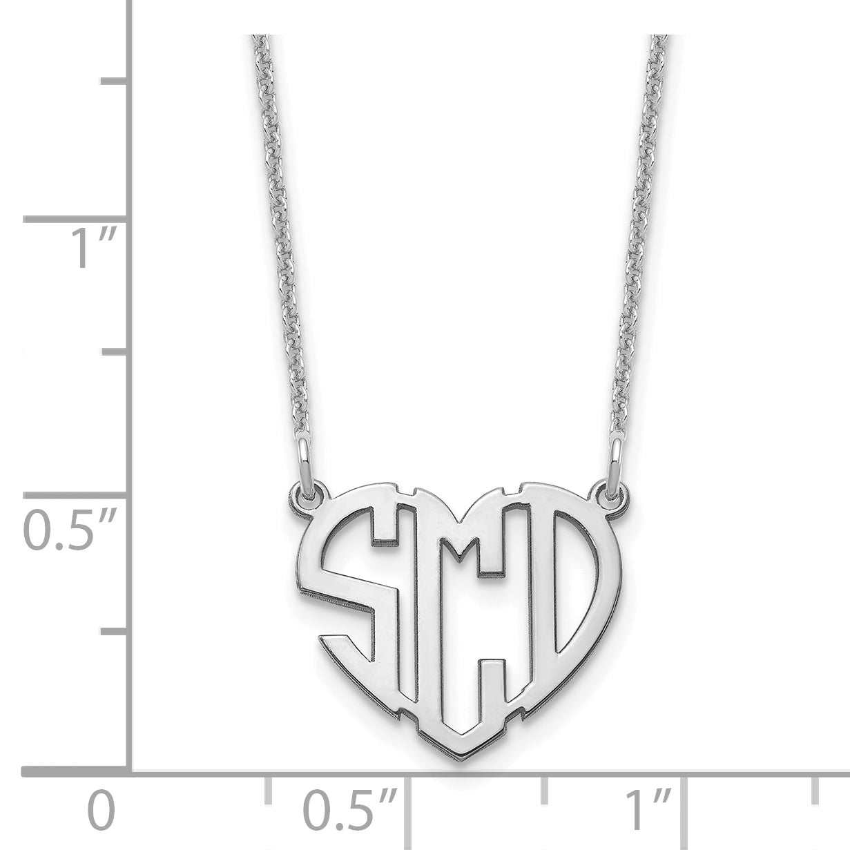 14K White Gold Heart Monogram Necklace