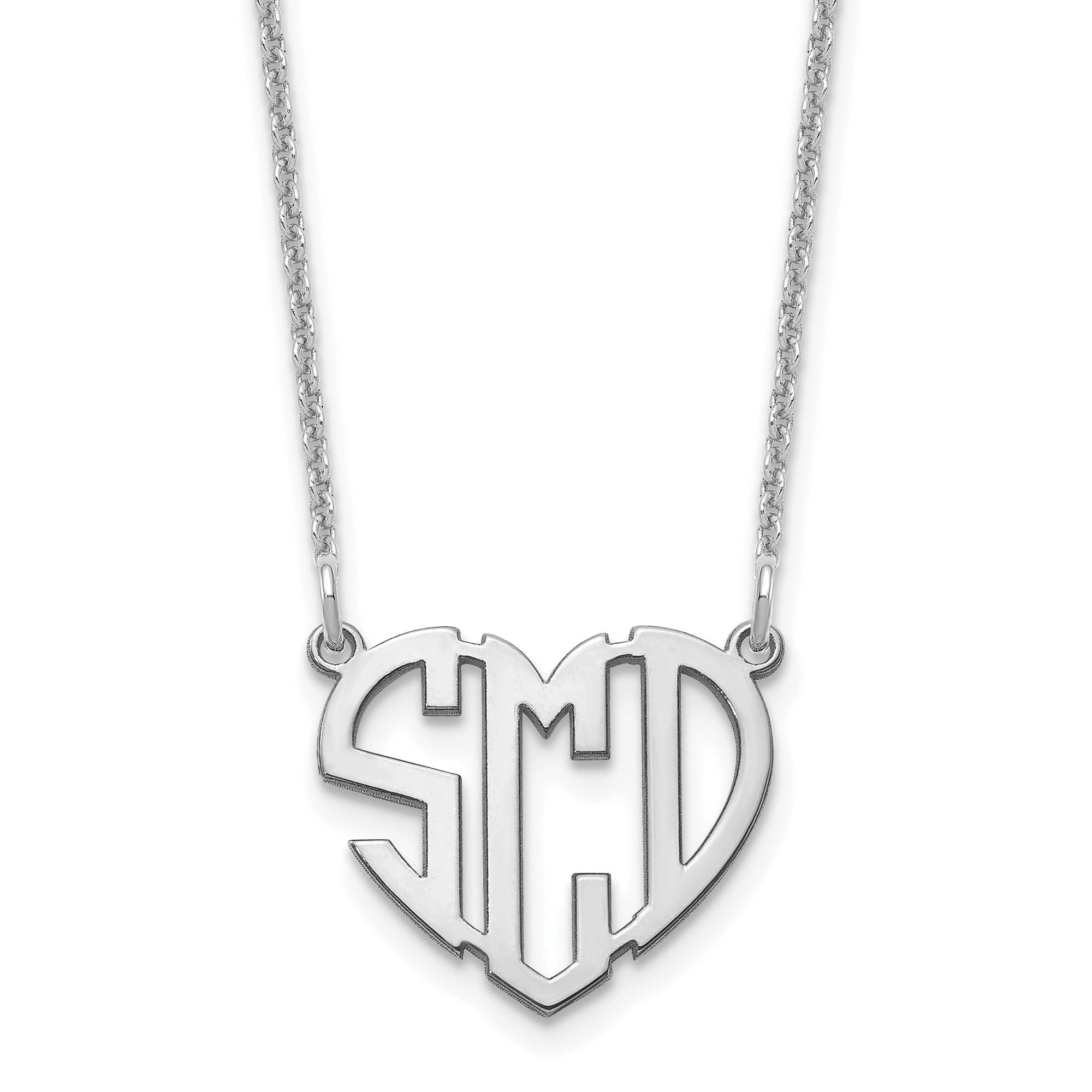 14K White Gold Heart Monogram Necklace