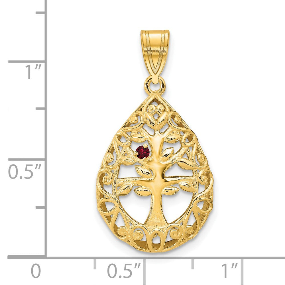 14K Yellow Gold 14Ky 1 Birthstone Tree Of Life Tear Drop Pendant