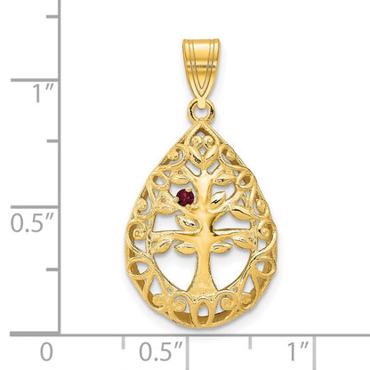 14K Yellow Gold 14Ky 1 Birthstone Tree Of Life Tear Drop Pendant