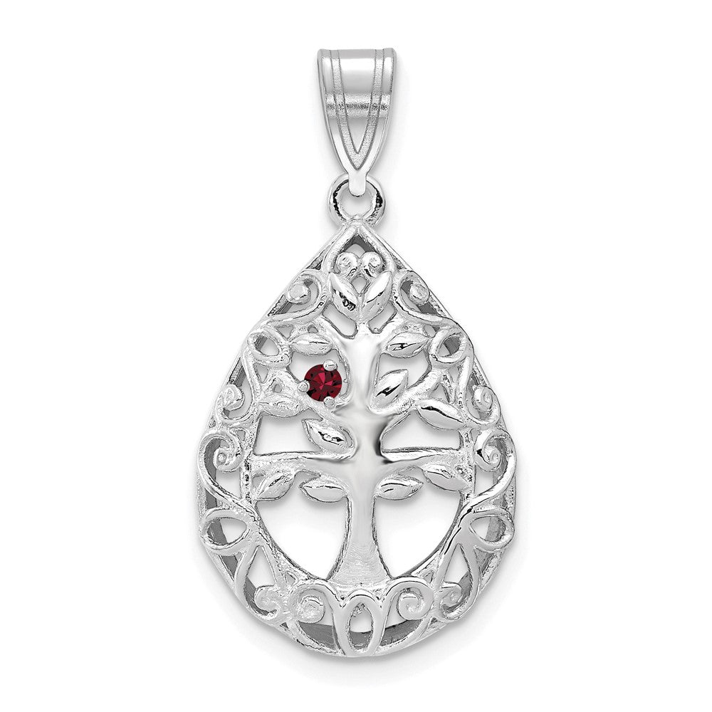 14K White Gold 14Kw 1 Birthstone Tree Of Life Tear Drop Pendant