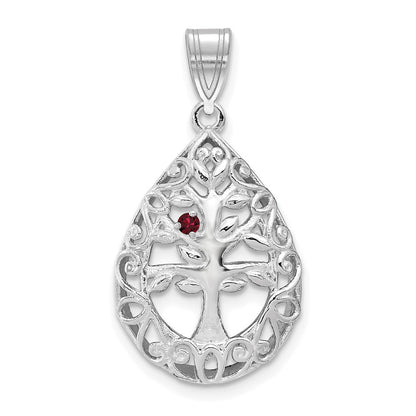14K White Gold 14Kw 1 Birthstone Tree Of Life Tear Drop Pendant