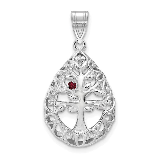 14K White Gold 14Kw 1 Birthstone Tree Of Life Tear Drop Pendant
