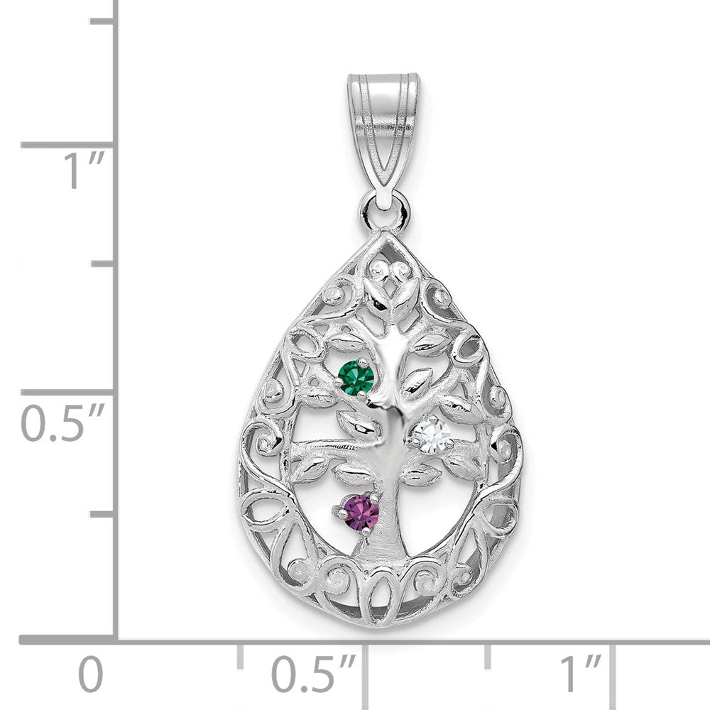 14K White Gold 14Kw 3 Birthstone Tree Of Life Tear Drop Pendant