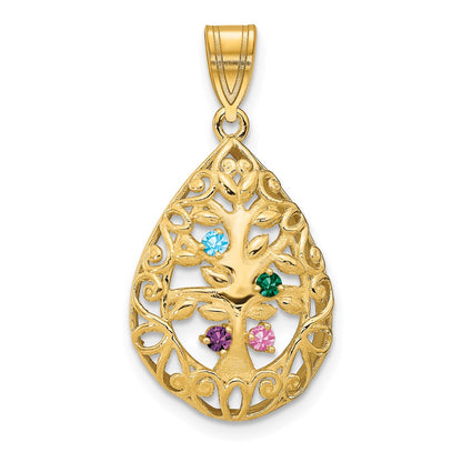 14K Yellow Gold 14Ky 4 Birthstone Tree Of Life Tear Drop Pendant