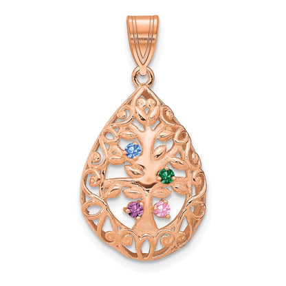 14K Rose Gold 4 Birthstone Tree Of Life Tear Drop Pendant