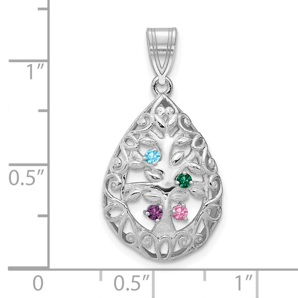 14K White Gold 14Kw 4 Birthstone Tree Of Life Tear Drop Pendant