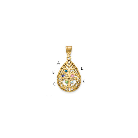 14K Yellow Gold 14Ky 5 Birthstone Tree Of Life Tear Drop Pendant