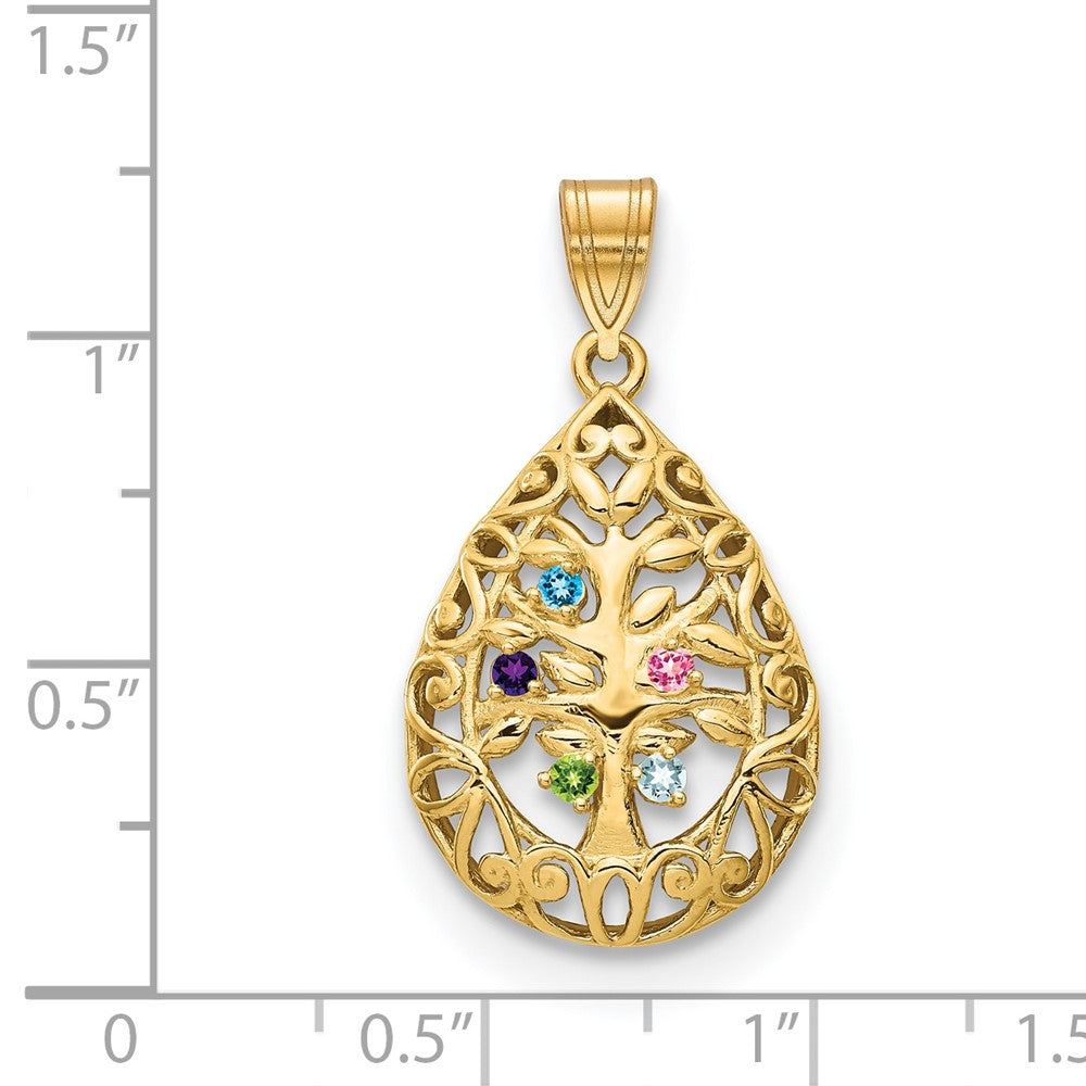 14K Yellow Gold 14Ky 5 Birthstone Tree Of Life Tear Drop Pendant