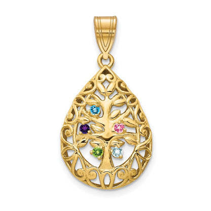 14K Yellow Gold 14Ky 5 Birthstone Tree Of Life Tear Drop Pendant