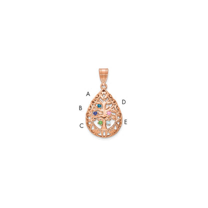 14k Rose Gold 14K rose Gold 5 Birthstone Tree of Life Tear Drop Pendant