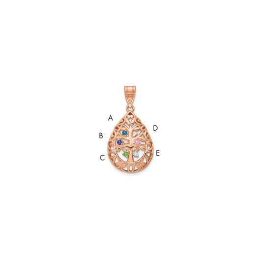14k Rose Gold 14K rose Gold 5 Birthstone Tree of Life Tear Drop Pendant