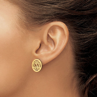 14K Yellow Gold Round Monogram Post Earrings