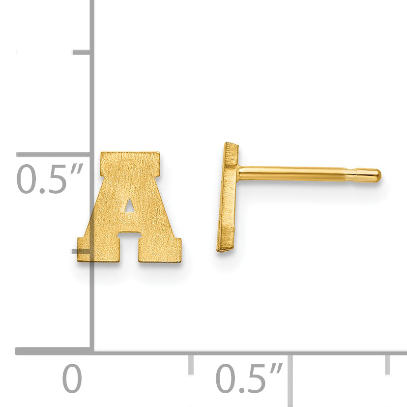 14K Yellow Gold 14Ky Brushed Letter A Initial Post Earrings