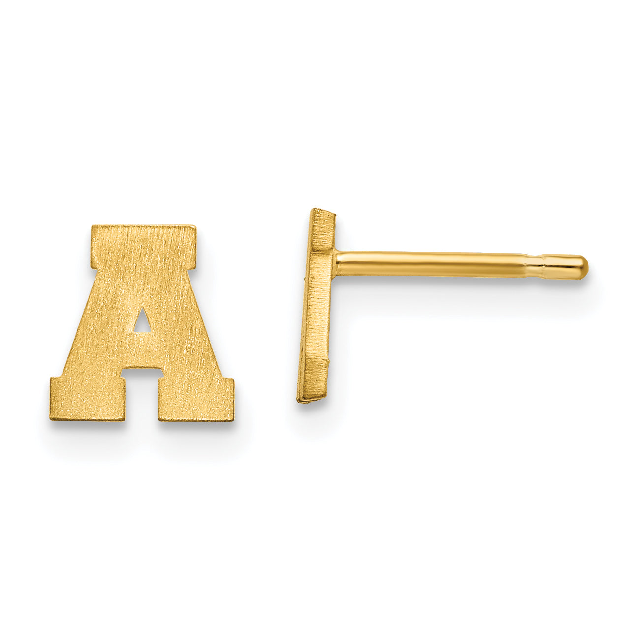 14K Yellow Gold 14Ky Brushed Letter A Initial Post Earrings