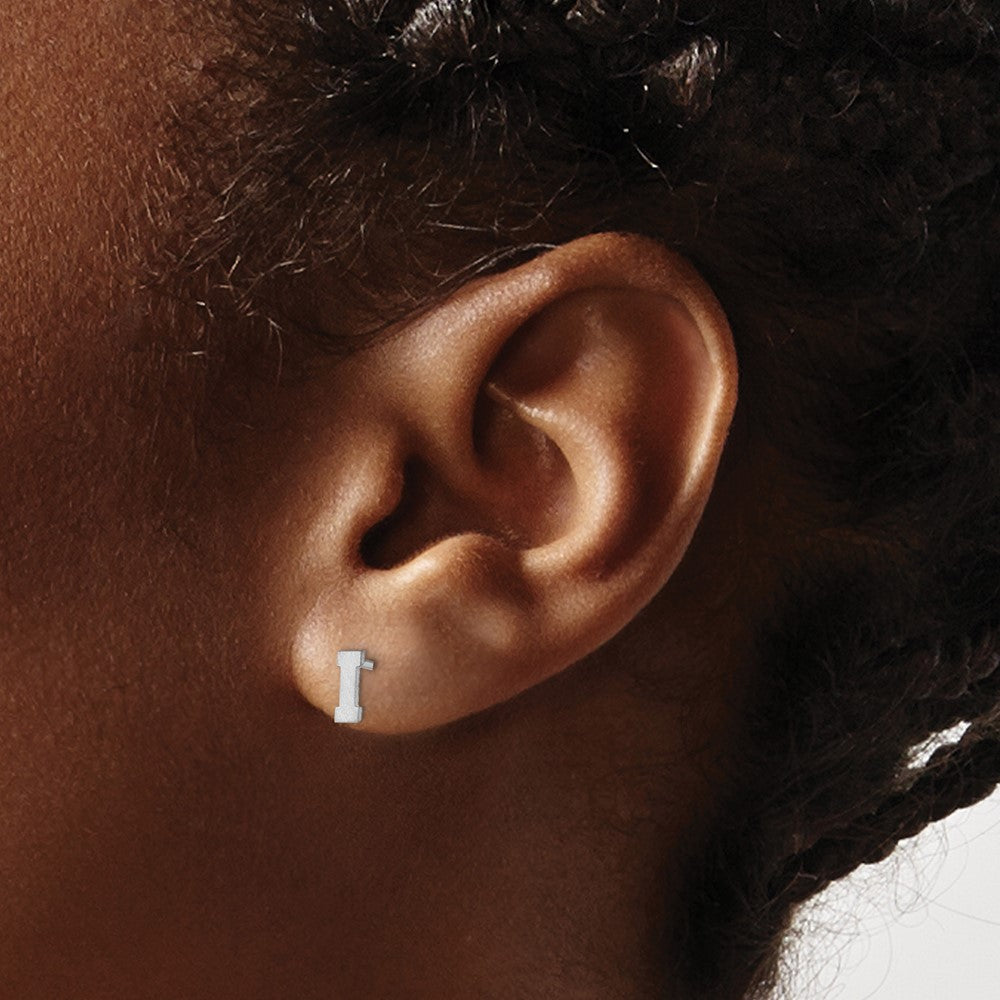 14K White Gold 14Kw Brushed Letter I Initial Post Earrings