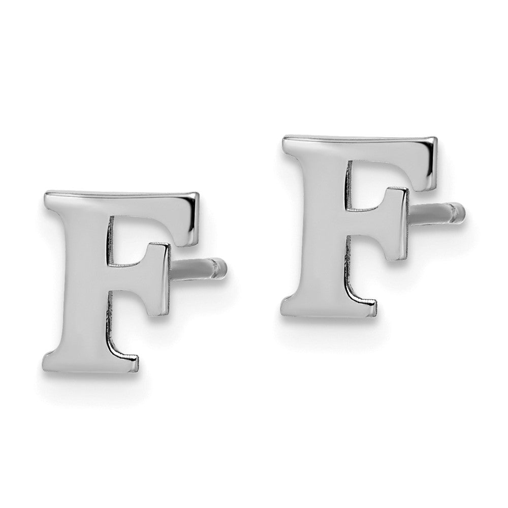 Sterling Silver Rhodium Plated Letter F Initial Post Earrings