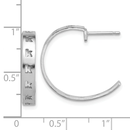 14K White Gold Brushed Initial Post Hoop Earrings