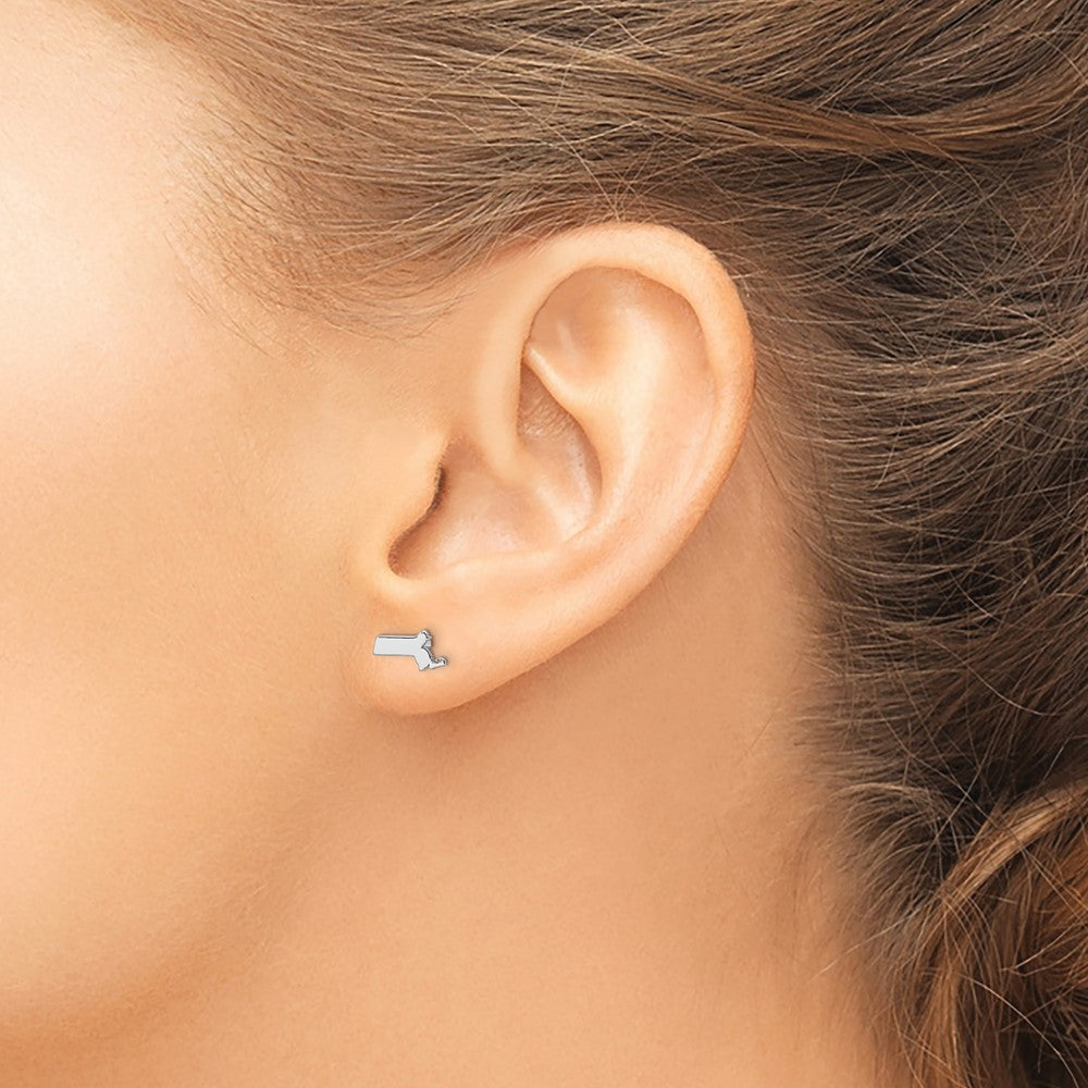 Sterling Silver Silver/Rhodium Plated Massachusetts State Earrings