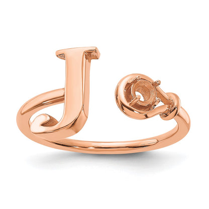 Rose Plated Sterling Silver/Rose Letter J With Birthstone Ring
