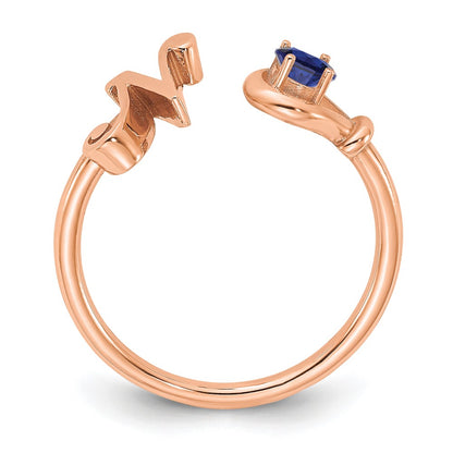 14K Rose Gold Letter N with Birthstone Ring