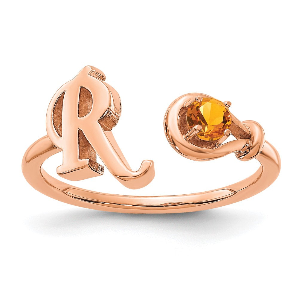 14K Rose Gold Letter R with Birthstone Ring