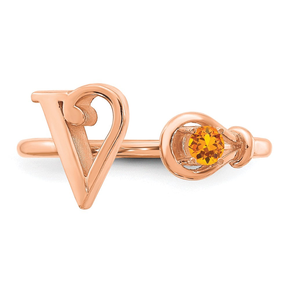 Rose Plated Sterling Silver/Rose Letter V With Birthstone Ring