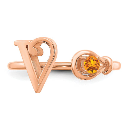 Rose Plated Sterling Silver/Rose Letter V With Birthstone Ring