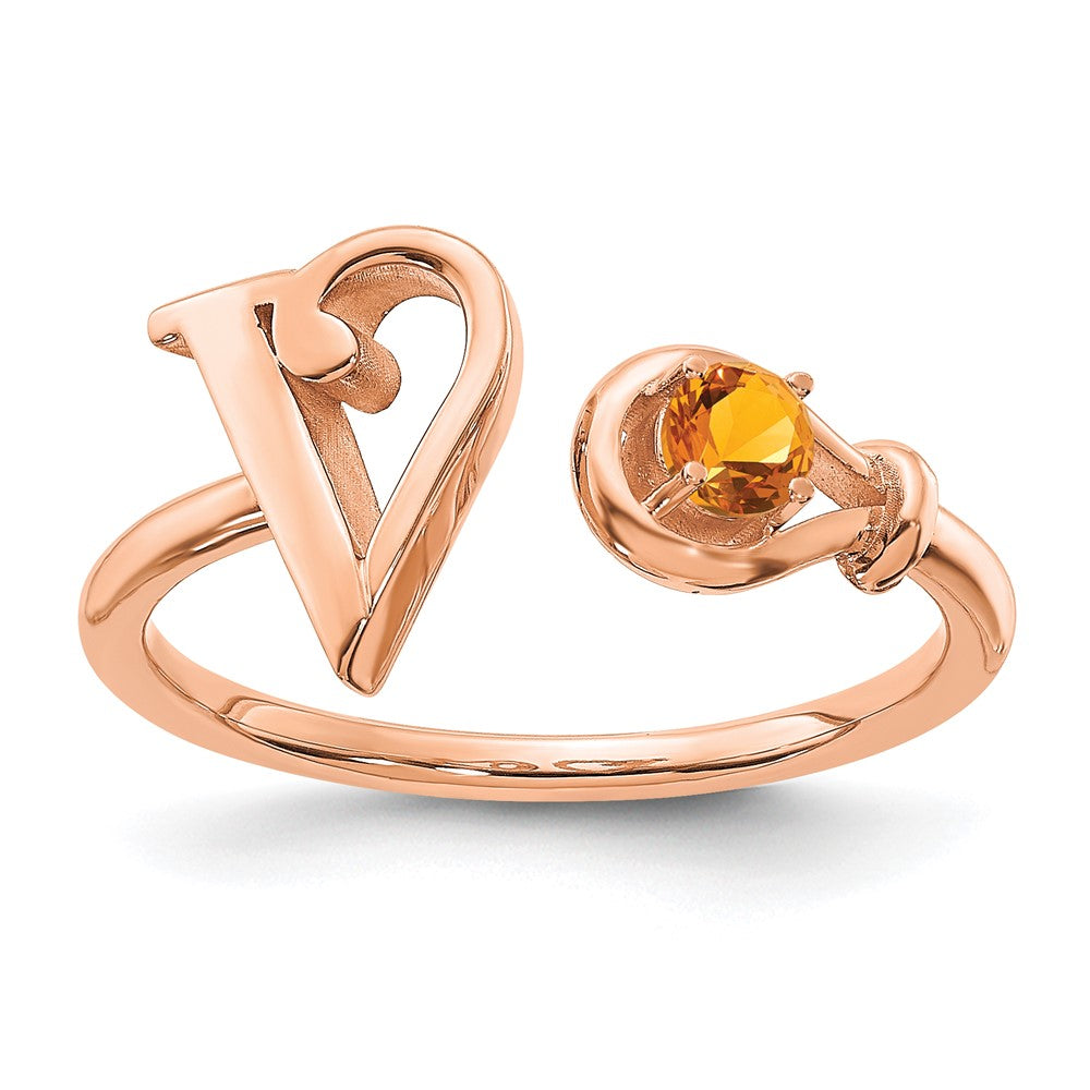 Rose Plated Sterling Silver/Rose Letter V With Birthstone Ring