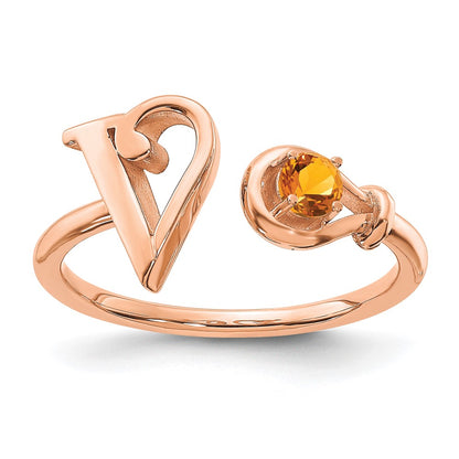 Rose Plated Sterling Silver/Rose Letter V With Birthstone Ring