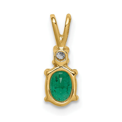 14K Yellow Gold 6X4mm Oval Emerald Aaa Diamond Pendant