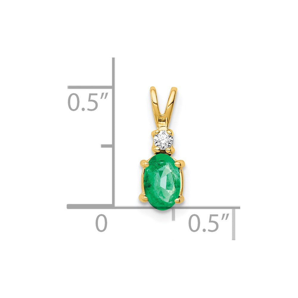 14K Yellow Gold 6X4mm Oval Emerald Aaa Diamond Pendant