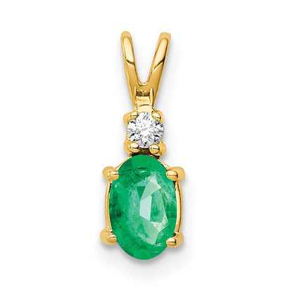 14K Yellow Gold 6X4mm Oval Emerald Aaa Diamond Pendant