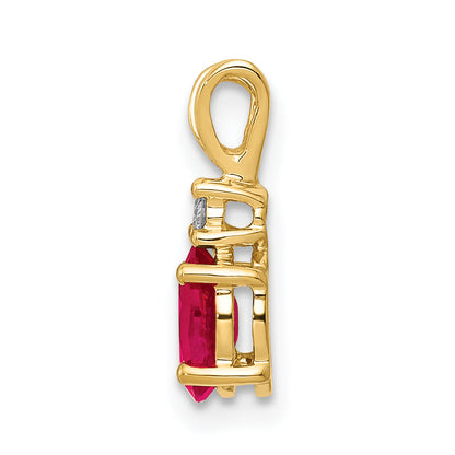 14K Yellow Gold 6X4mm Oval Ruby Vs Diamond Pendant