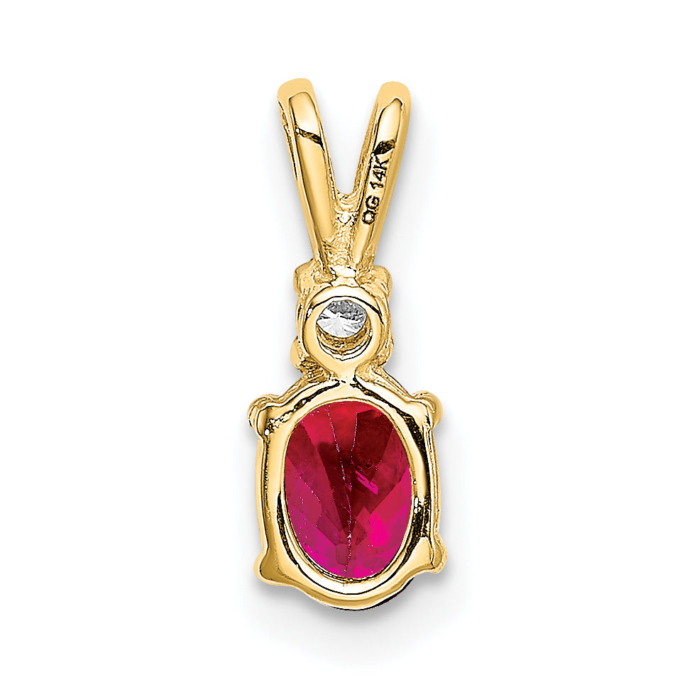 14K Yellow Gold 6X4mm Oval Ruby Vs Diamond Pendant
