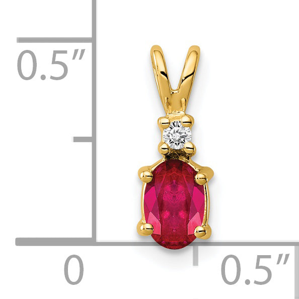 14K Yellow Gold 6X4mm Oval Ruby Vs Diamond Pendant