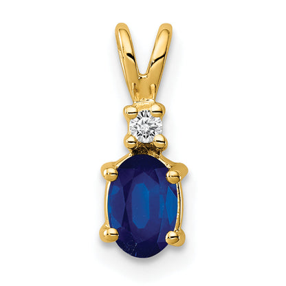 14K Yellow Gold 6X4mm Oval Sapphire Vs Diamond Pendant