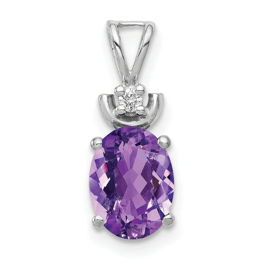 14k White Gold 14k White Gold 8x6mm Oval Amethyst AA Diamond Pendant