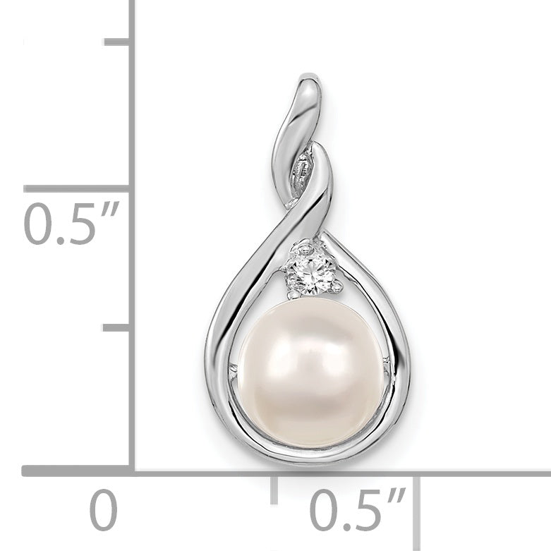 14K White Gold 7mm Round Fw Cultured Pearl Aaa Diamond Pendant