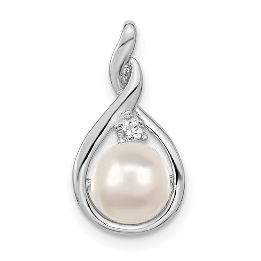 14k White Gold 14k White Gold 7mm White Round FW Cultured Pearl & AA Diamond Pendant