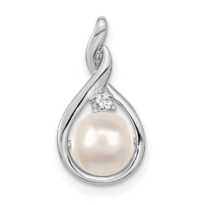 14K White Gold 7mm Round Fw Cultured Pearl Aaa Diamond Pendant