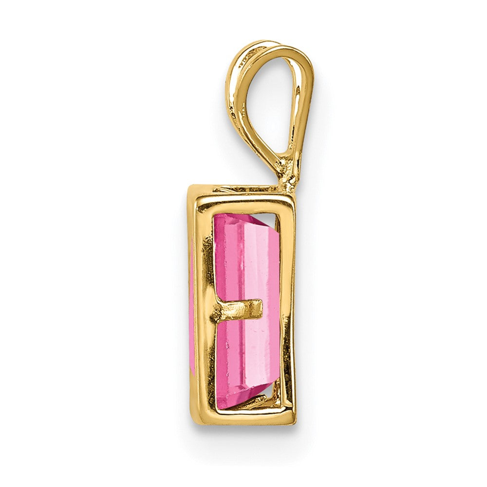 14k Yellow Gold 7x5mm Emerald Cut Pink Tourmaline bezel pendant