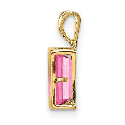 14k Yellow Gold 7x5mm Emerald Cut Pink Tourmaline bezel pendant