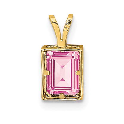 14k Yellow Gold 7x5mm Emerald Cut Pink Tourmaline bezel pendant