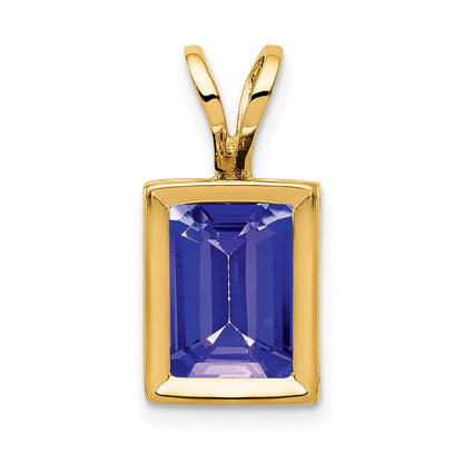 14k Yellow Gold 7x5mm Emerald Cut Tanzanite bezel pendant