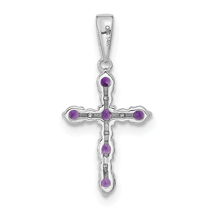 14k White Gold 14k White Gold Amethyst and Diamond Cross Pendant