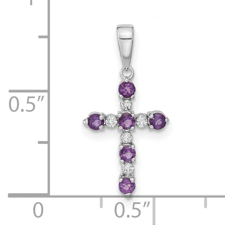 14k White Gold 14k White Gold Amethyst and Diamond Cross Pendant