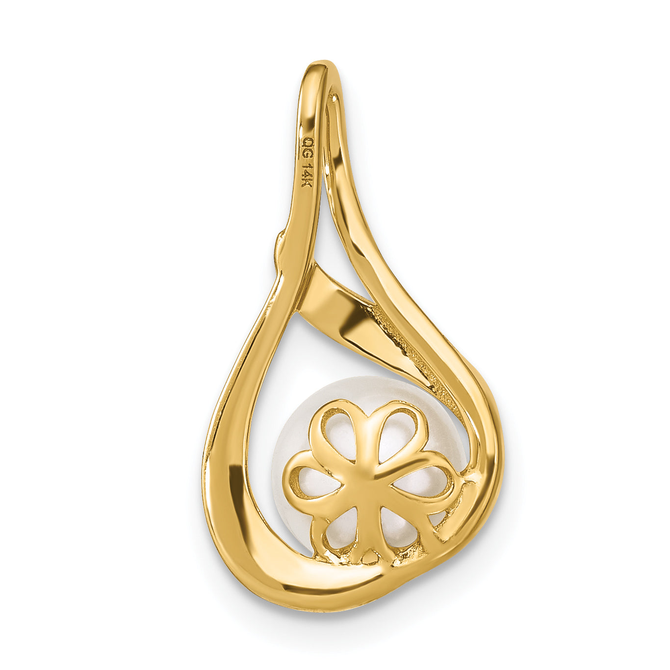 14K Yellow Gold 7 8mm White Round Fw Cultured Pearl And Diamond Pendant